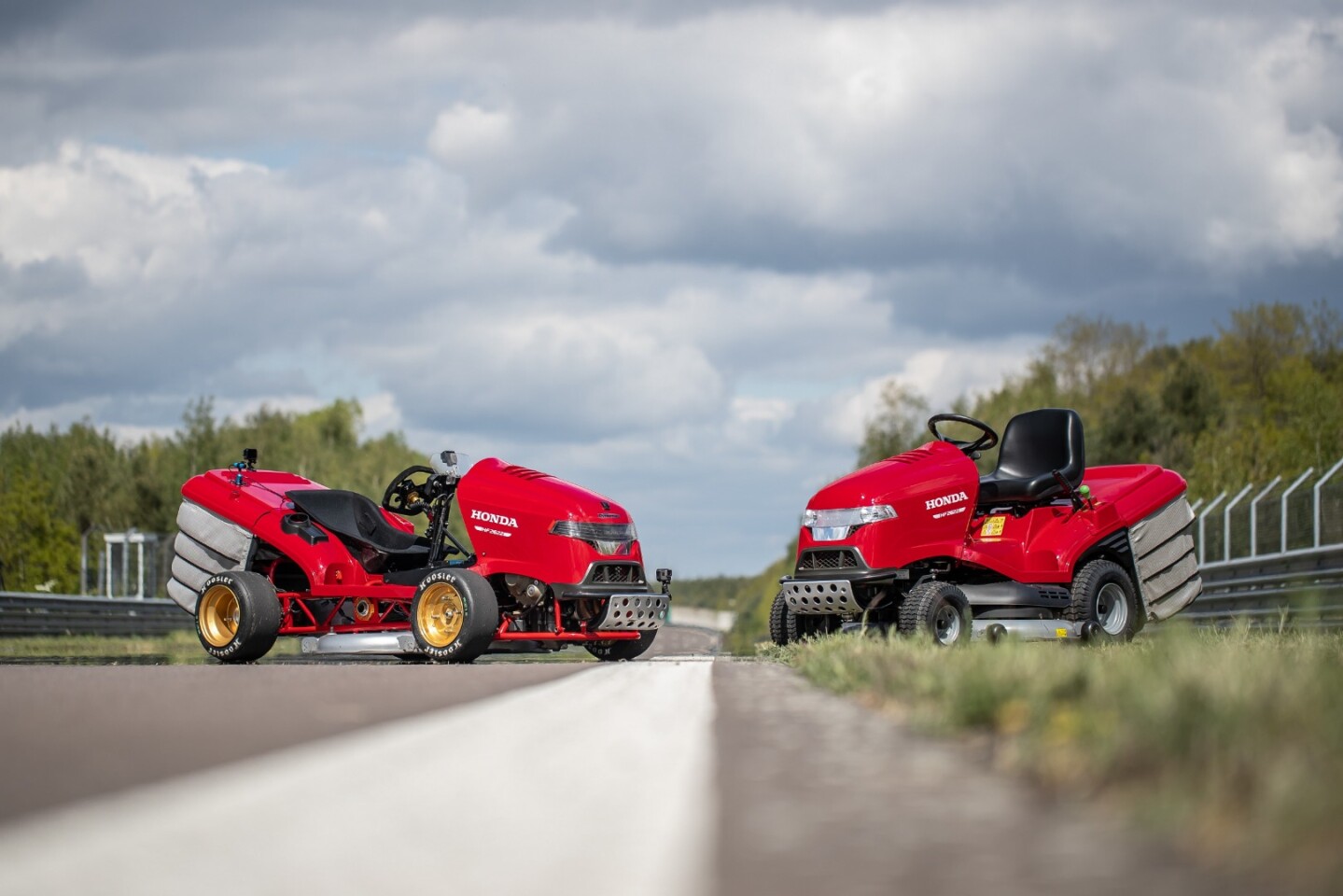 The Mean Mower V2 next to the humble, and much slower, HF 2622 lawn tractor