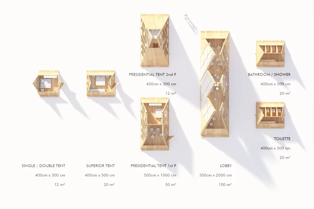 Some of the modules proposed for the treehouse (Image: Penda)