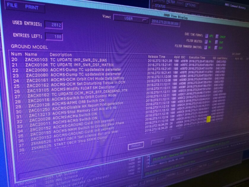 Telemetry confirming that Rosetta carried out its collision burn