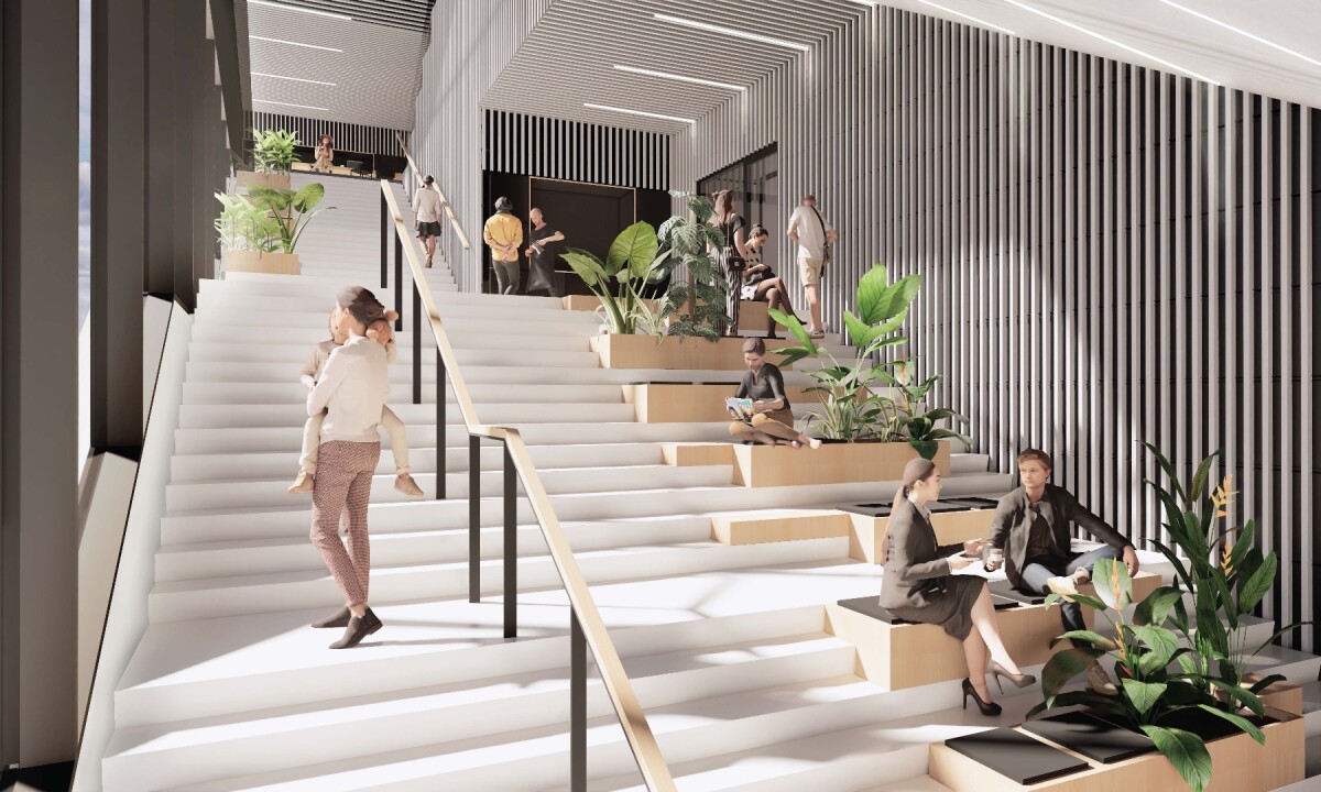 Matrix 1's interior will be defined by a large zigzagging staircase inspired by a network of paths on the surrounding campus