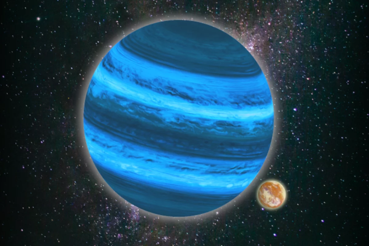 An artist's impression of an Earth-sized moon orbiting a Jupiter-sized rogue planet