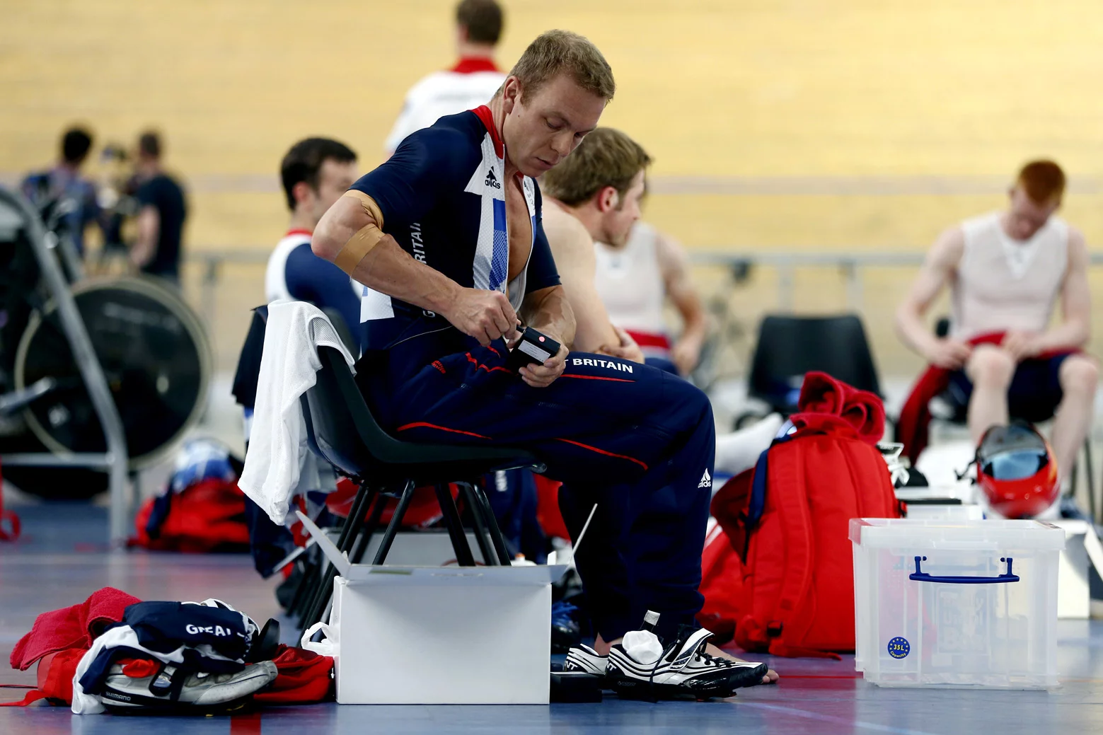 British Olympic cyclist Sir Chris Hoy turns up the heat on his "hot pants"