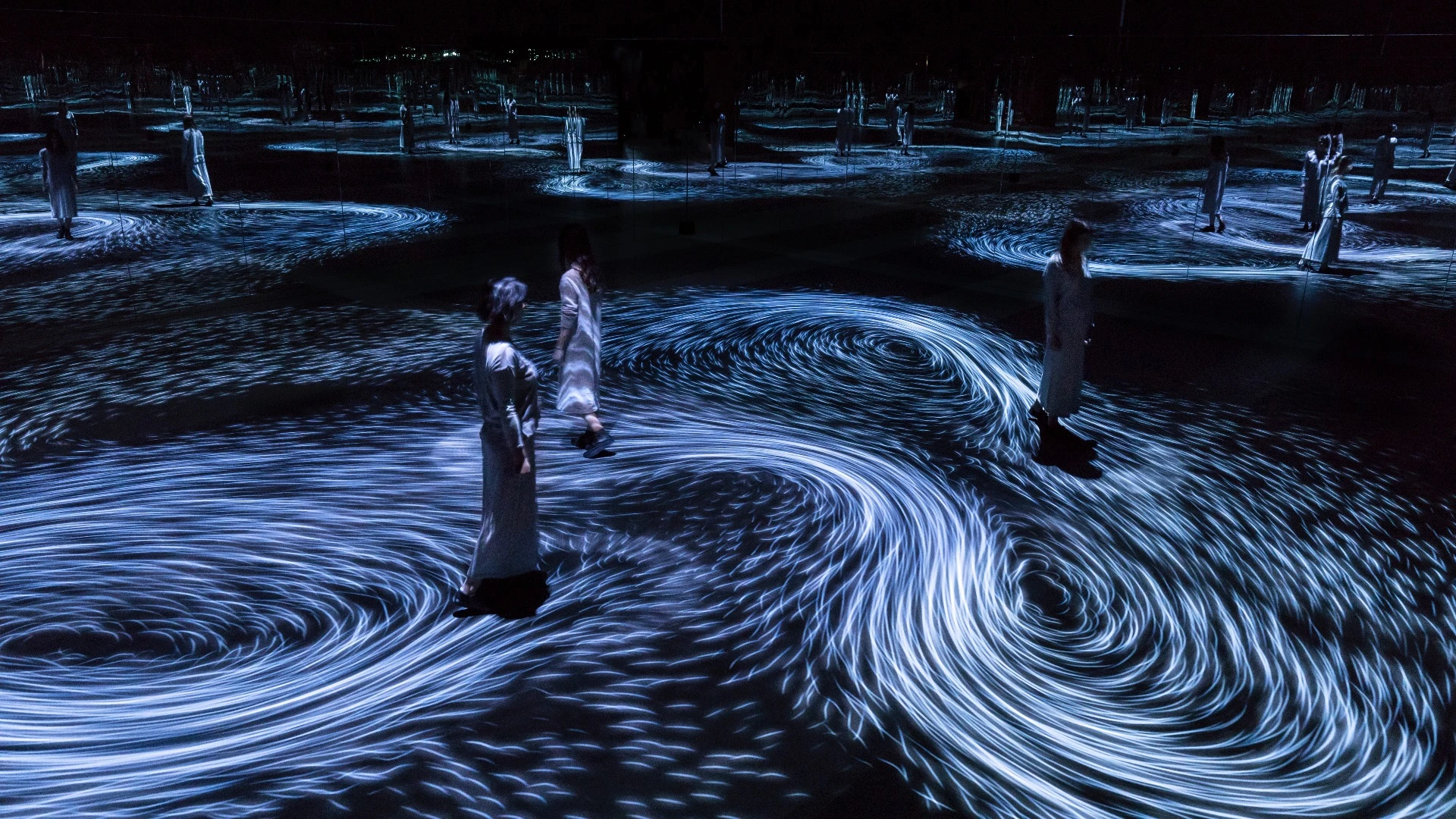 teamLab Japan est. 2001 Moving Creates Vortices and Vortices Create Movement 2017 interactive digital projection, (duration variable) National Gallery of Victoria, Melbourne © teamLab, courtesy Ikkan Art Gallery, Martin Browne Contemporary and Pace Gallery