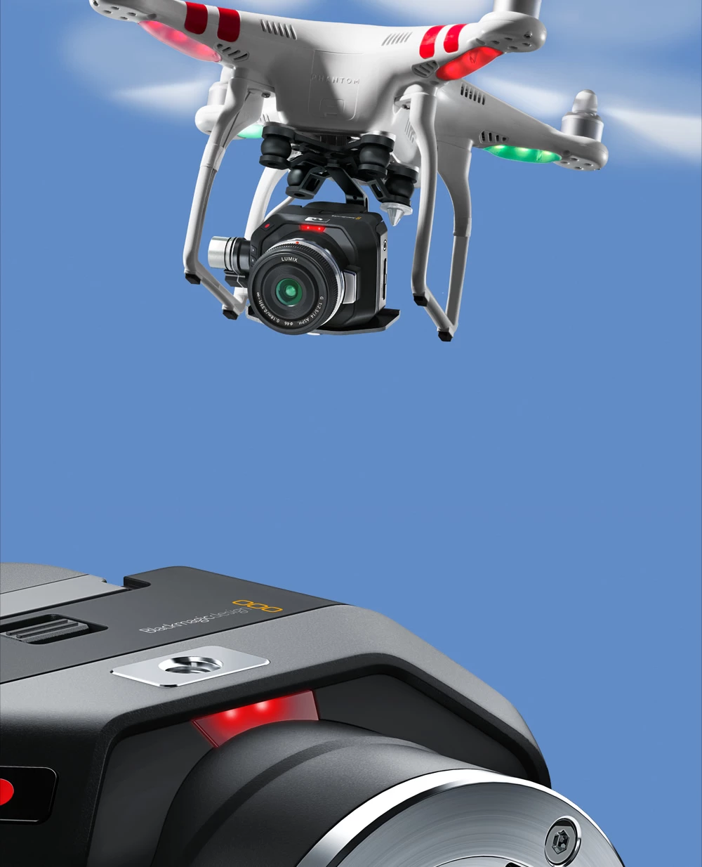 Blackmagic Micro Cinema Camera - with a light enough lens, the BMCC should be able to fly with a compact DJI Phantom quadcopter