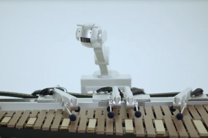 Shimon is a musical robot that plays the marimba, sings, writes its own lyrics and composes some melodies