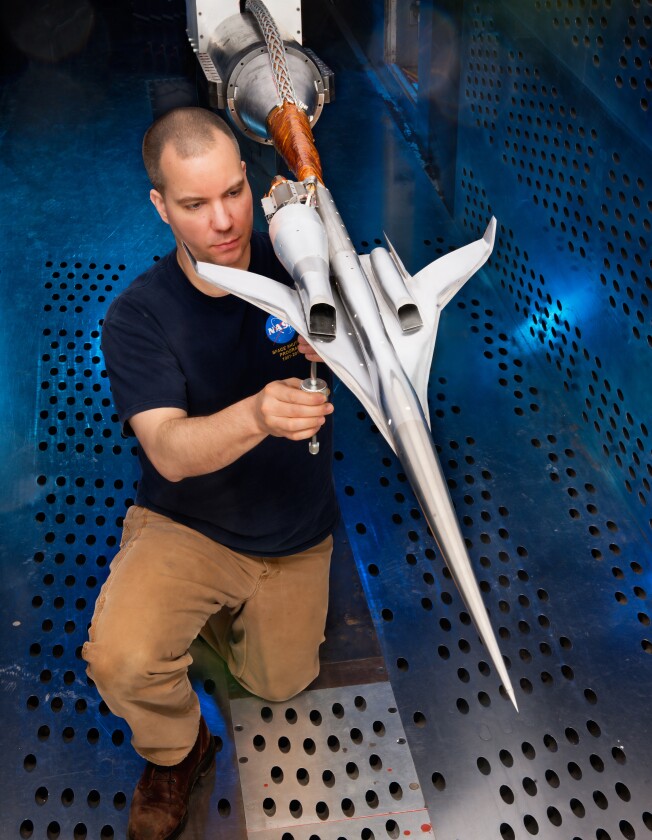 Boeing's 1.79 percent scale model, which shows the two installed flow-through nacelles (Image: NASA/Quentin Schwinn)