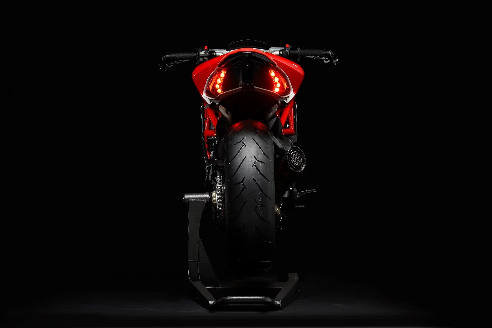 The spartan view from the rear of the 2018 MV Agusta Dragster 800 RC