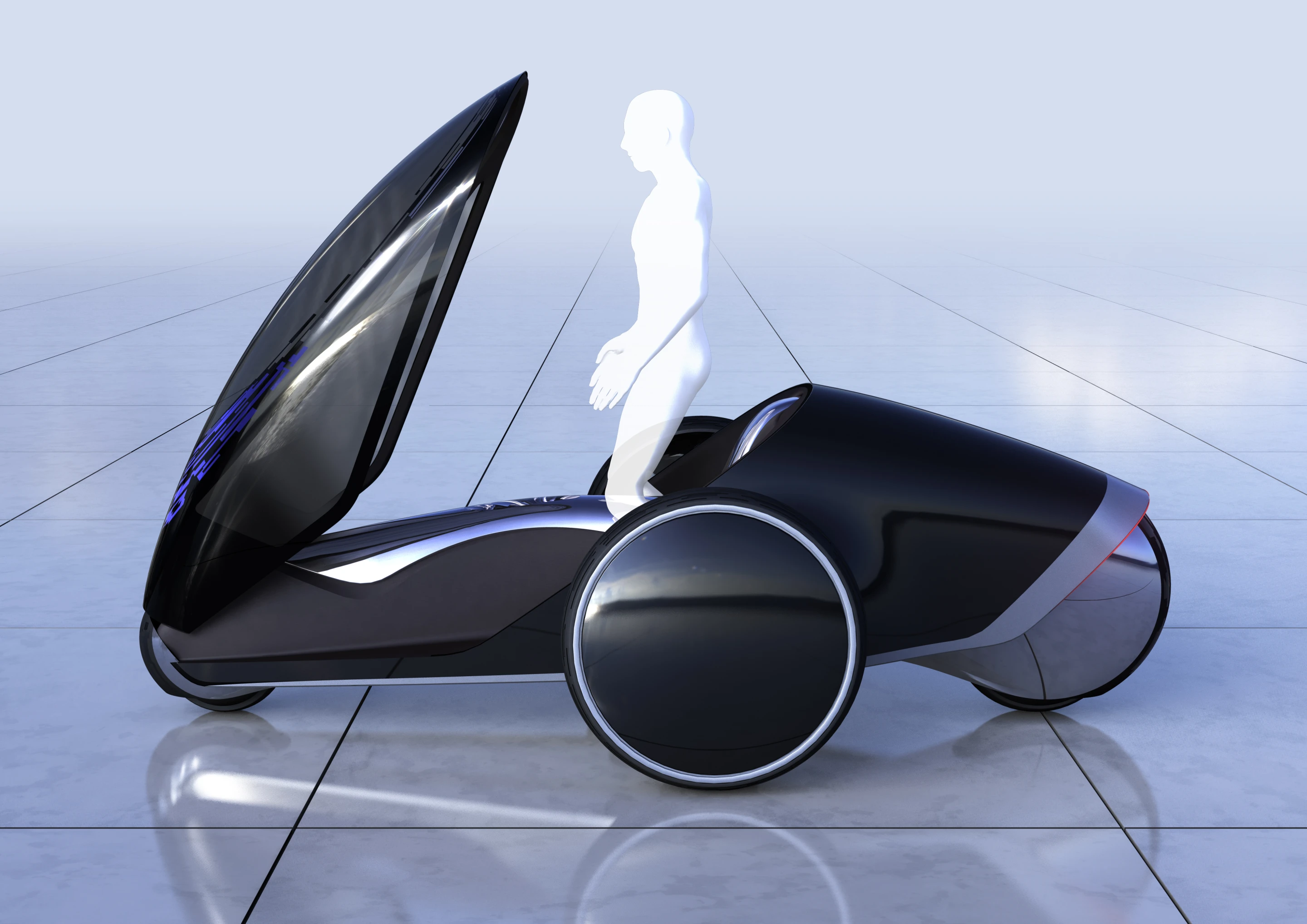 The FV2 can be driven from a seated position with the canopy closed, or from a standing position with the canopy open