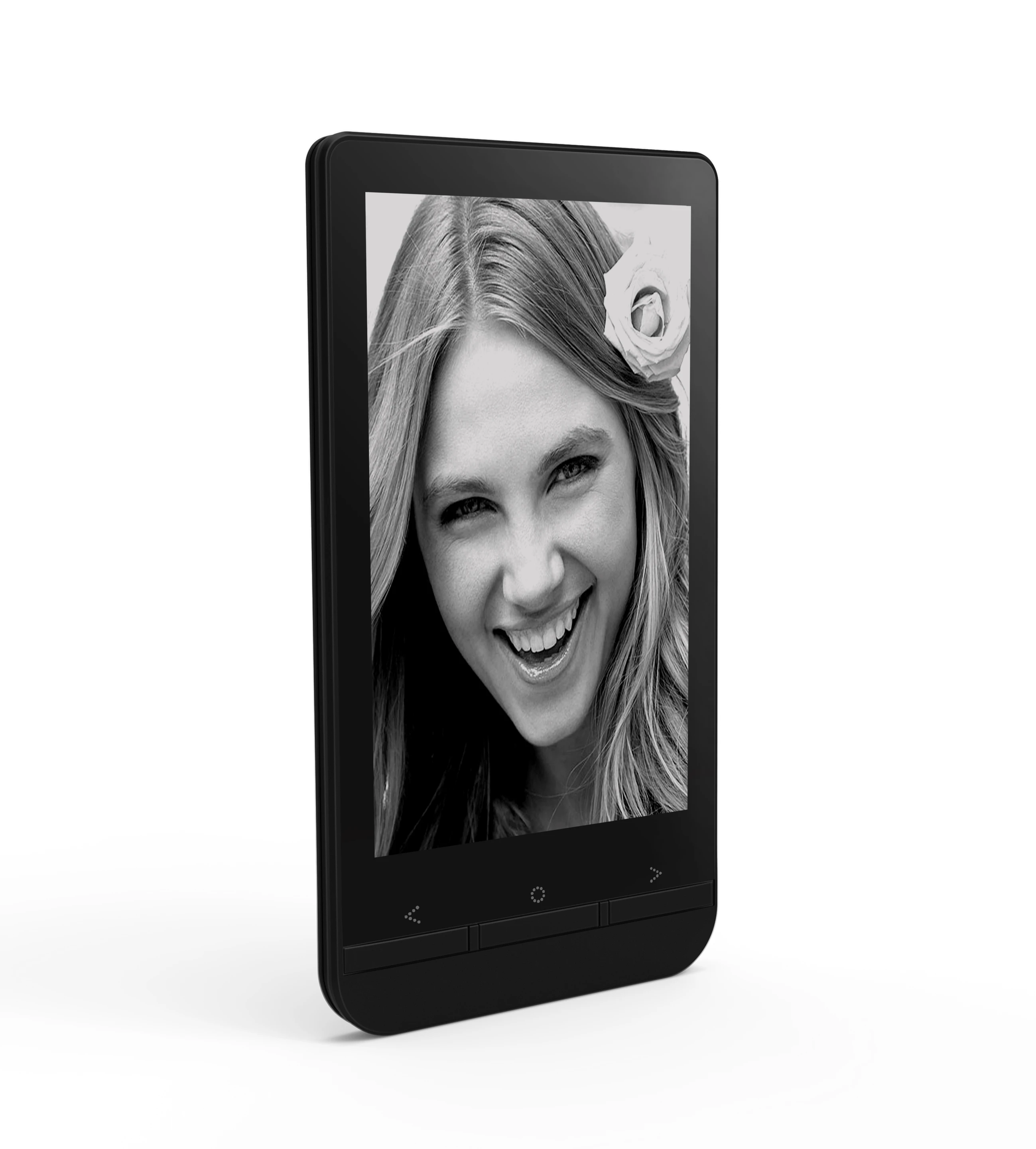 The e-ink display only draws power when it refreshes, meaning you can display still pictures without actually draining the battery