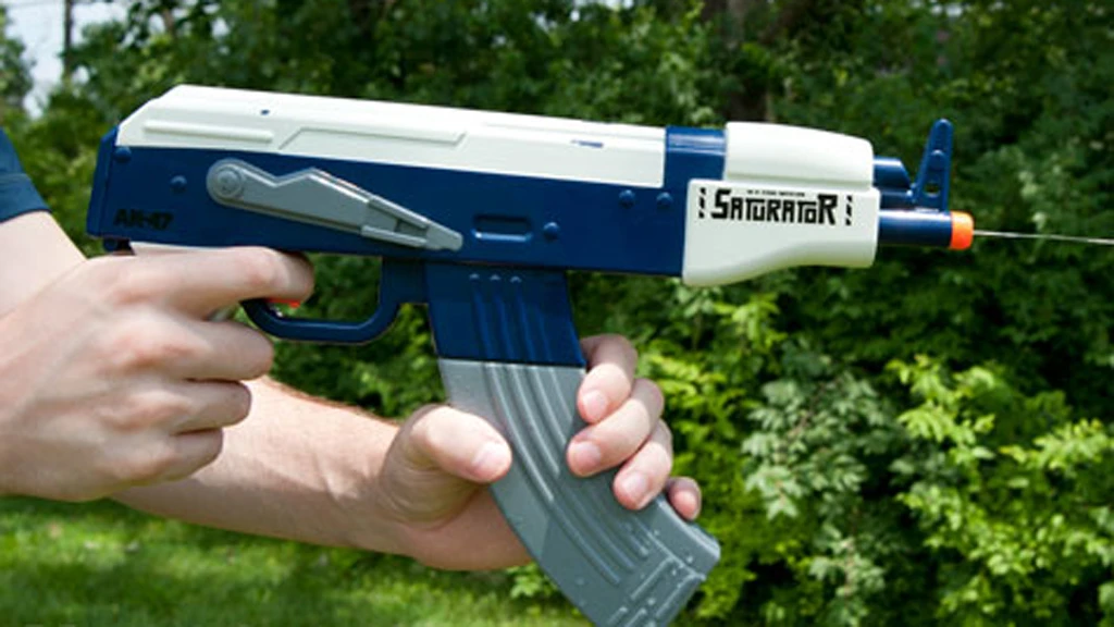 The Saturator AK-47 Automatic Water Gun can shoot a continuous stream of water bullets up to a distance of 20 feet