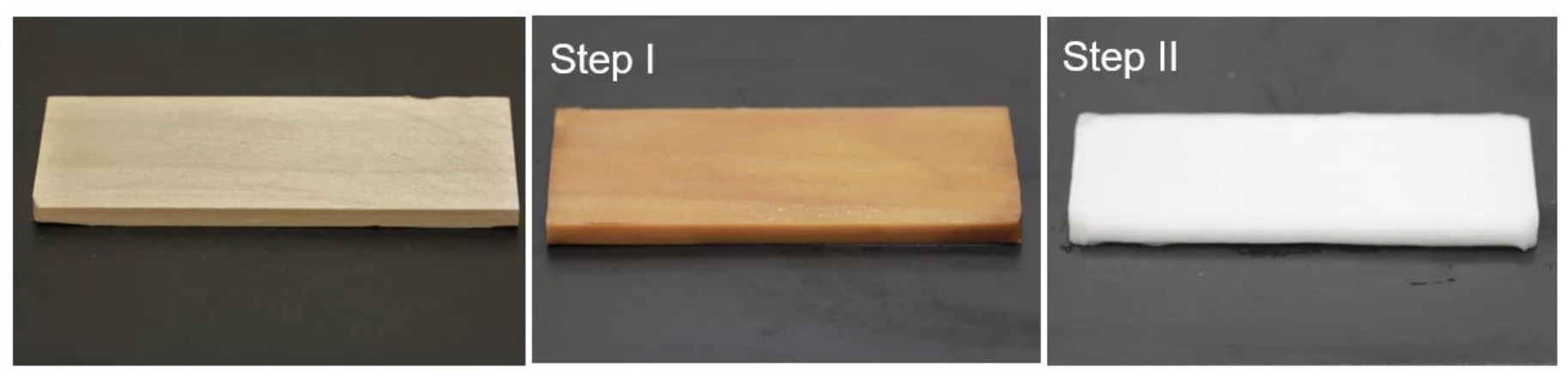 Regular wood going through the process of becoming nanowood