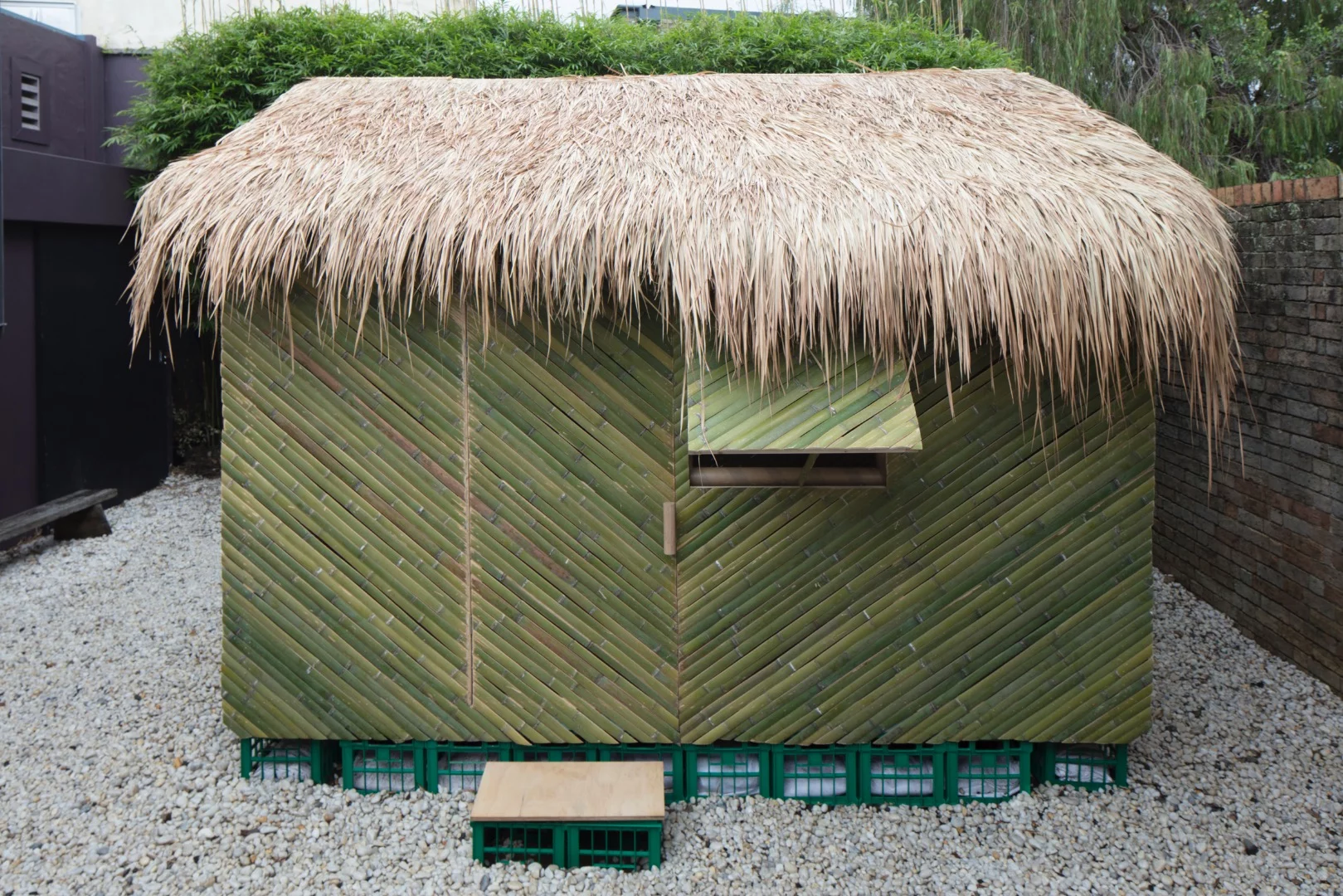 The shelter by Shigeru Ban measures 380 x 525 x 328.5 cm (149 x 206 x 129 in)