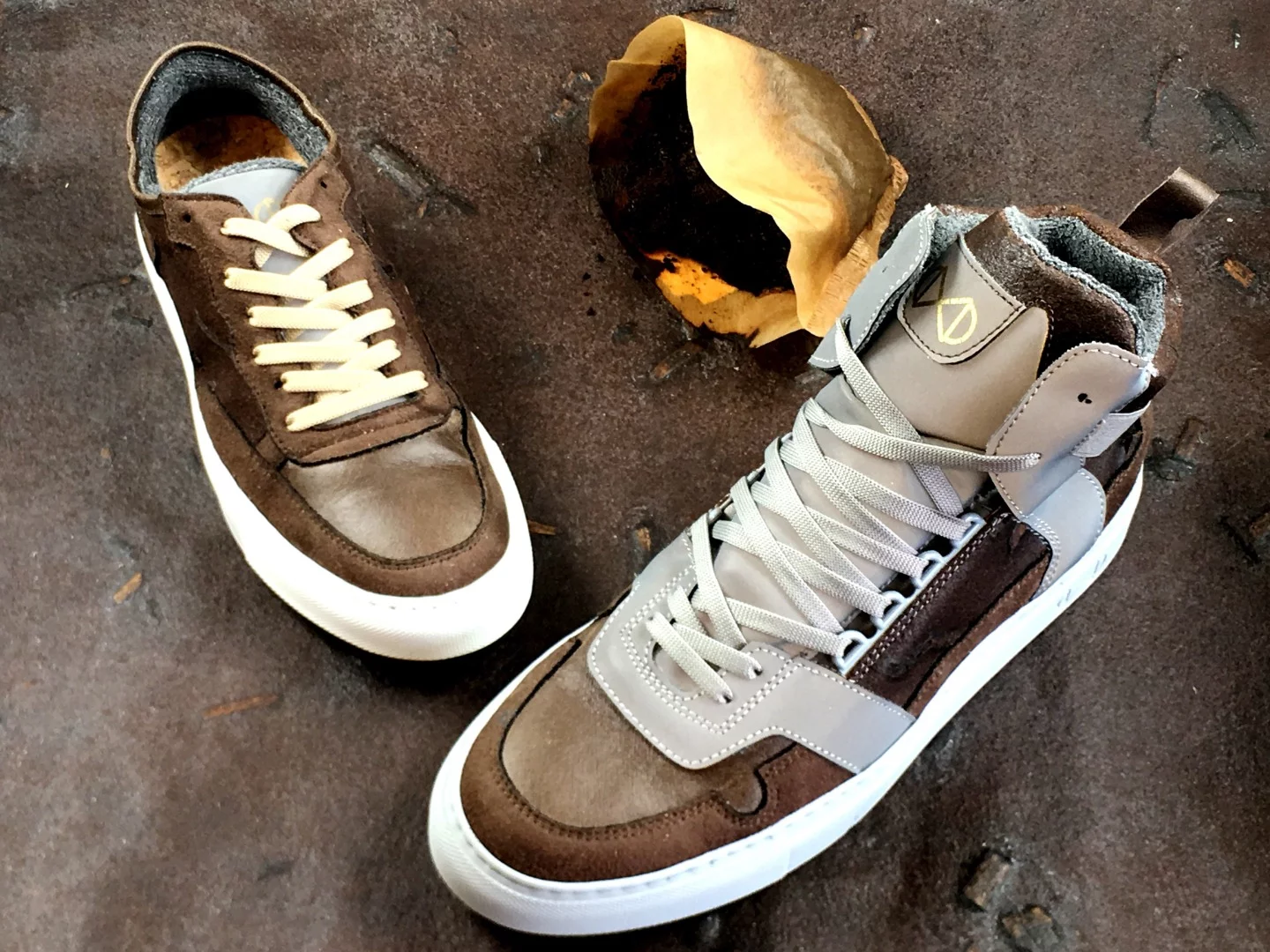 The unisex Coffee sneakers are handmade in Italy and have been designed not to look like "the usual eco stuff"