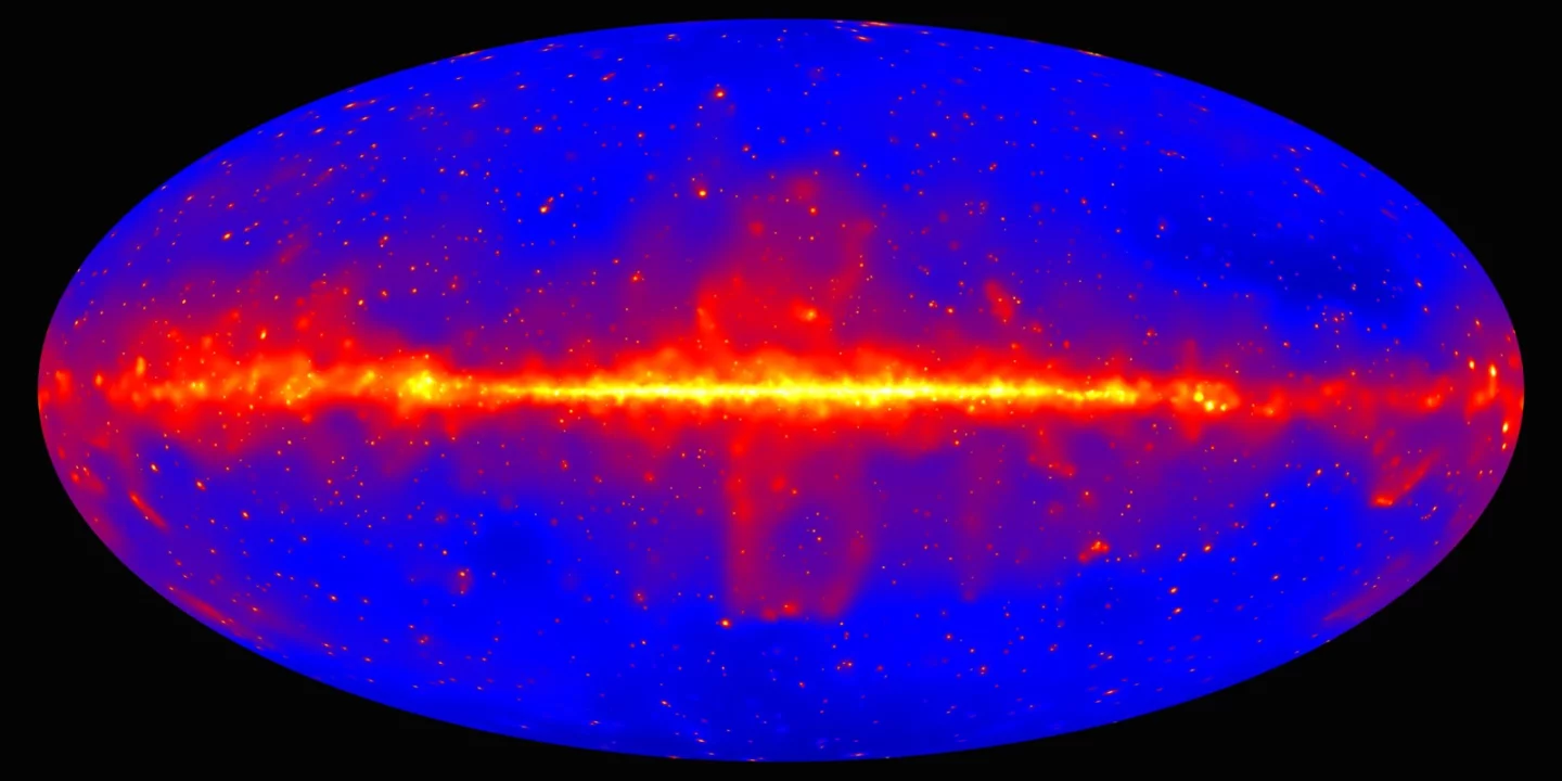 This map, compiled from nine years of Fermi data, shows gamma-ray sources from across the observable universe