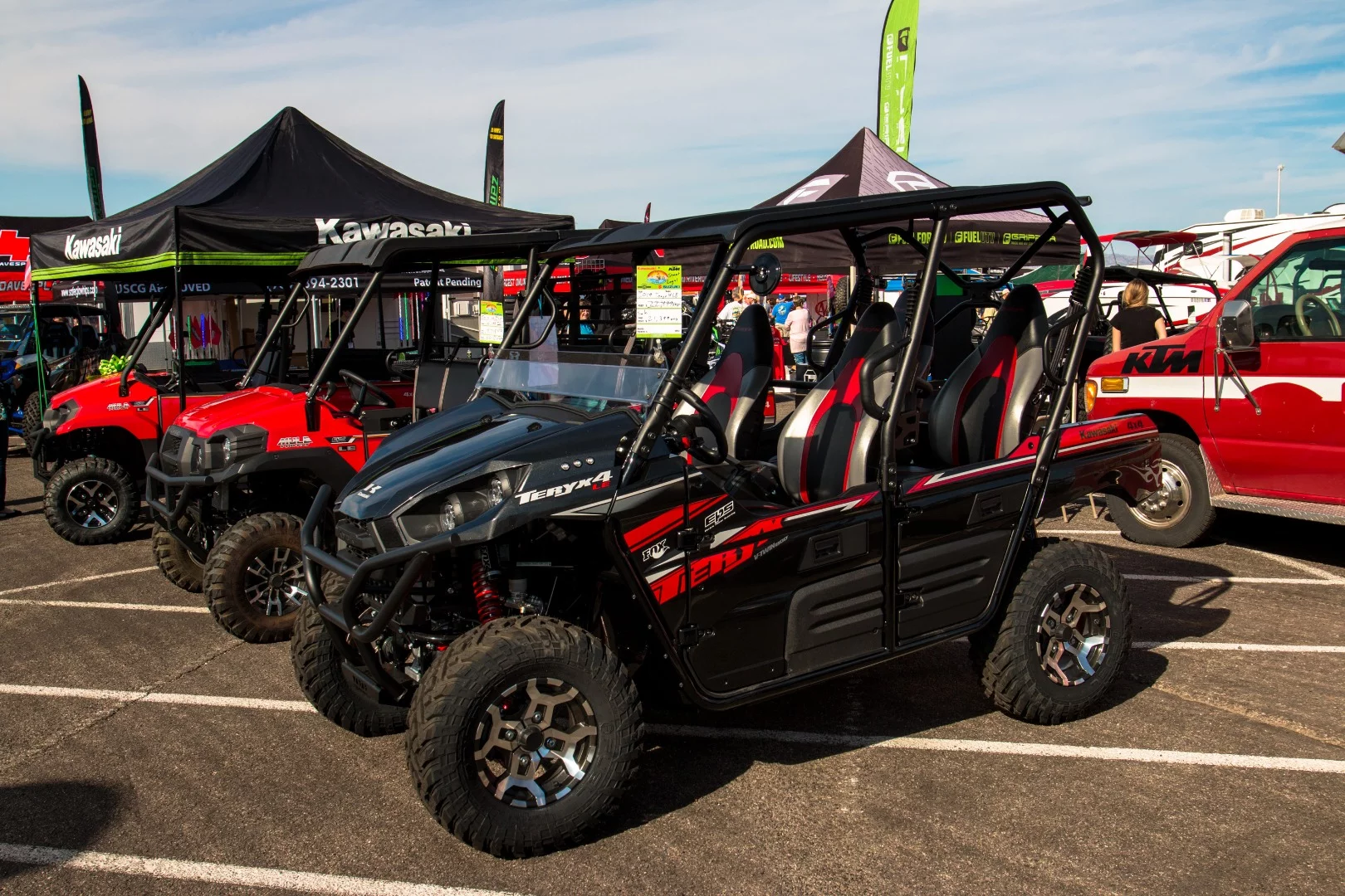 Kawasaki brought its lineup of Kawasaki Teryx4 LE side by sides. The 783cc liquid cooled v-twin engines, making 47 lb-ft of torque, with a fuel capacity of 7.9 gallons will get in and out of most terrain, even on a long haul