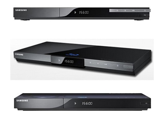 The BD-C5900 (top) BD--C6000 (middle) and BD-C7900 (bottom) standalone Blu-ray players from Samsung