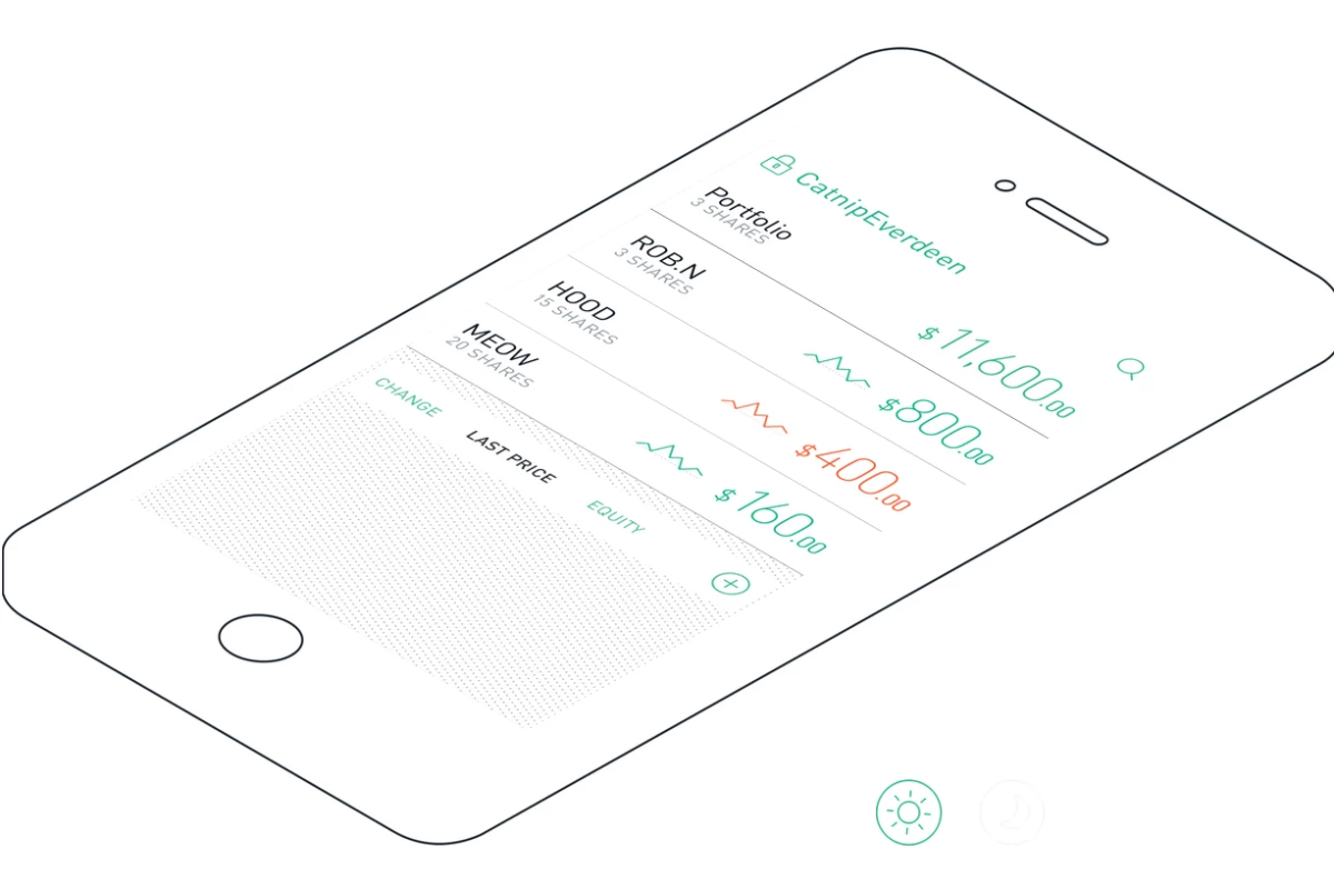The portfolio screen of Robinhood's zero-commission trading app indicates markets are open