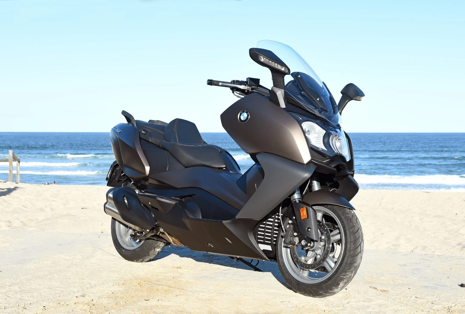 BMW's C650 GT: bulky front end mimics the R1200RT tourer, and delivers huge wind protection