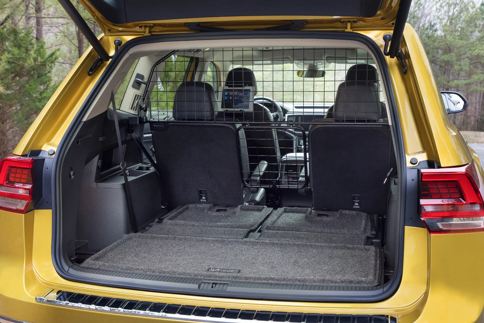 The rear cargo divider divides cargo and/or pets in the VW Atlas Weekend Edition