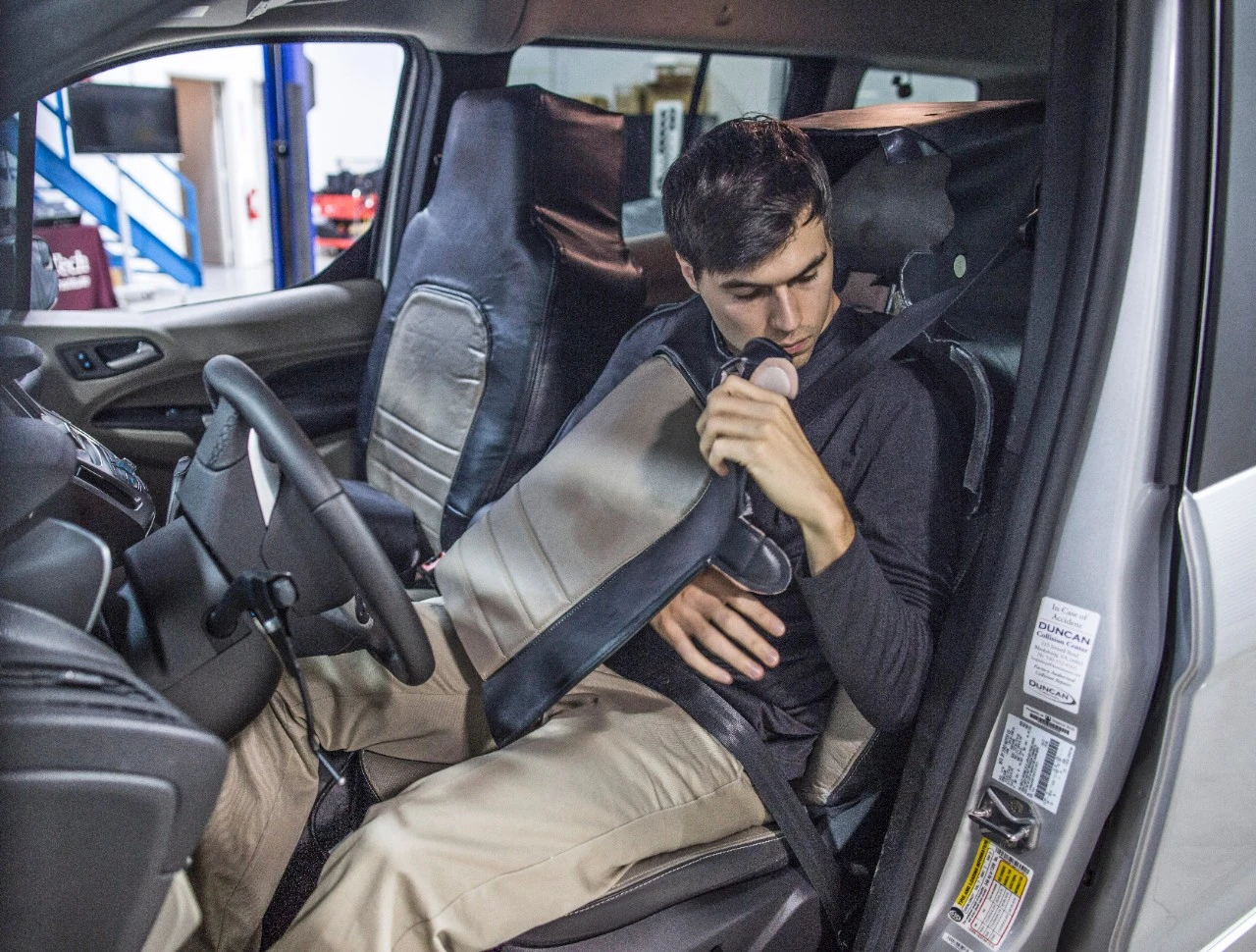 Researchers disguised a driver as the seat to create the illusion of a driverless vehicle