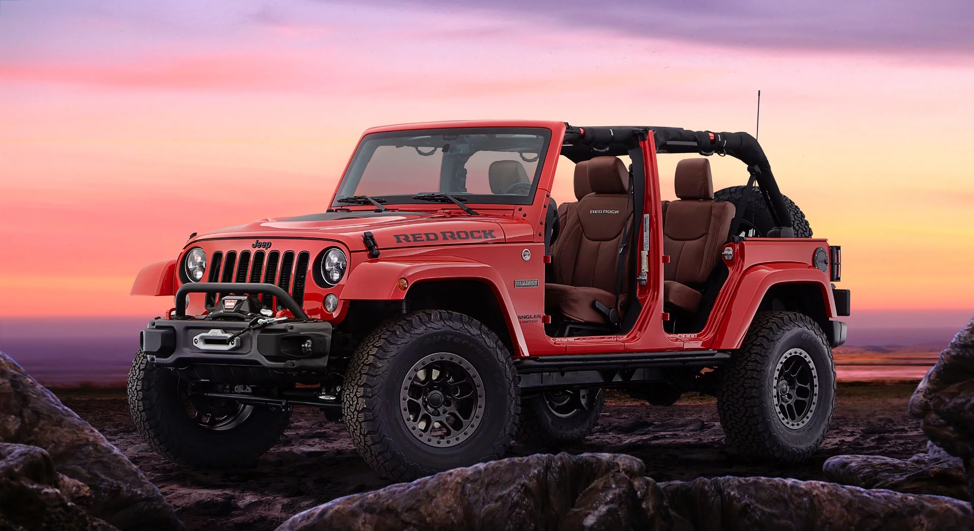 The Red Rock has a brown leather interior and Warn winch
