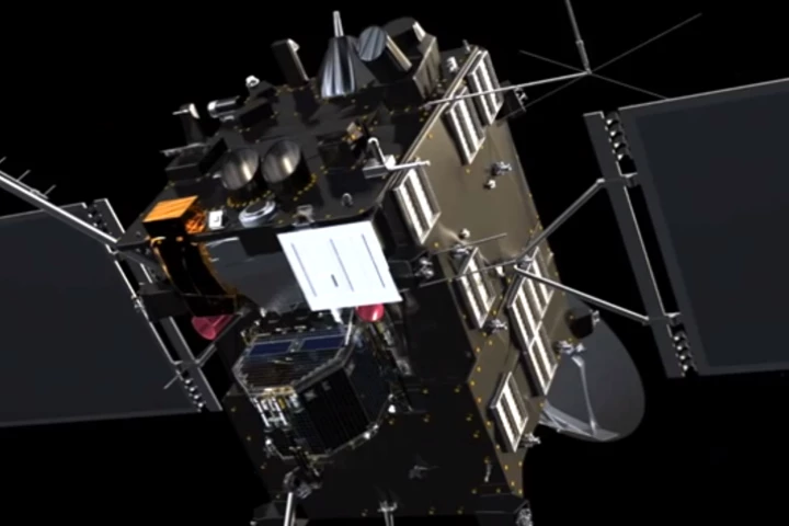 Rosetta's star trackers (red) are used to orient the spacecraft (Image: ESA/ATG medialab)