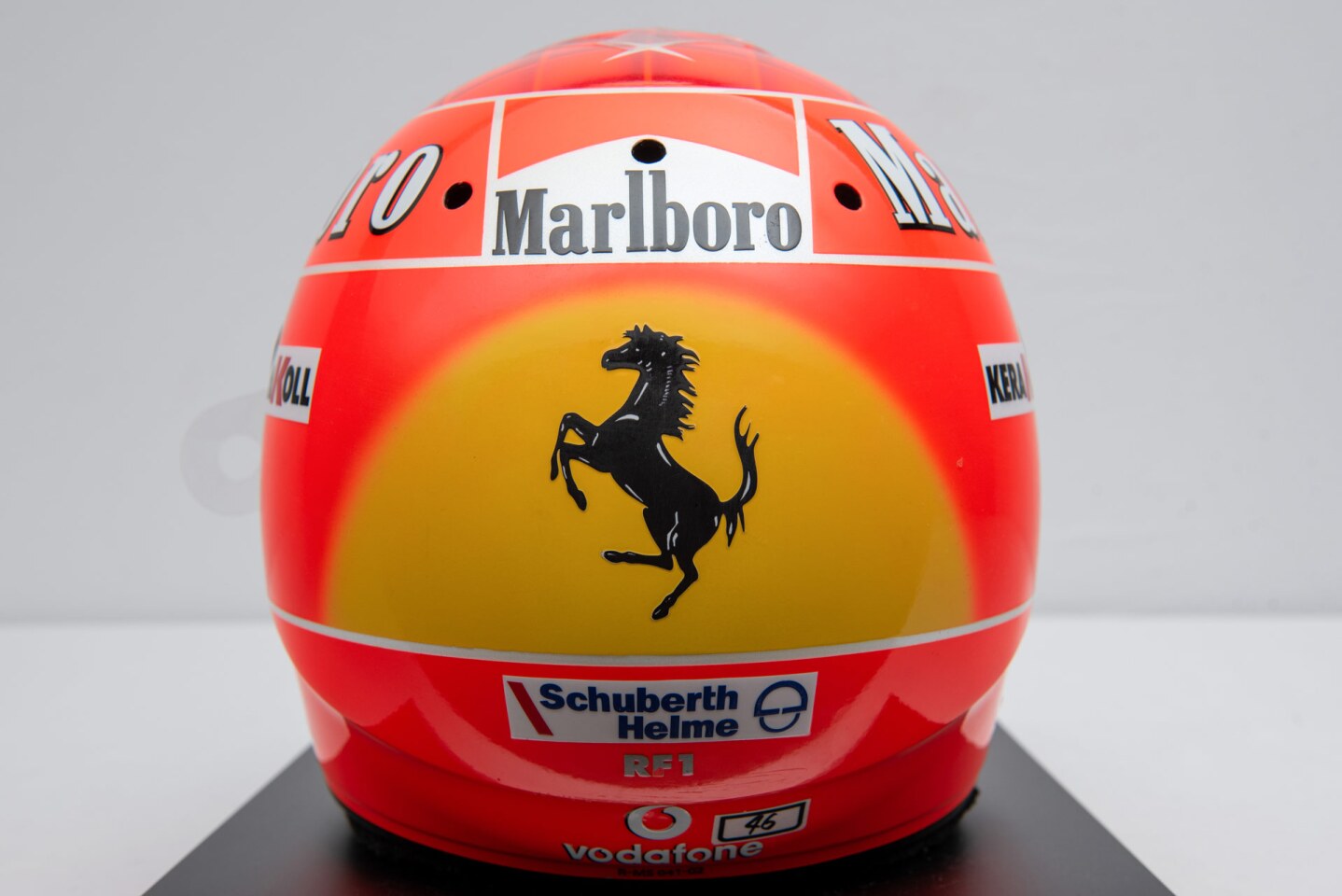 This helmet was used by Michael Schumacher in just two races, for one first and one second place. The second place won him a title.