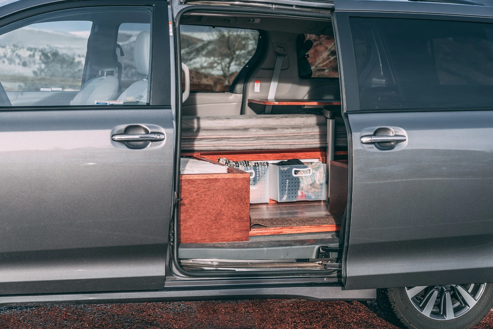 A peek inside the Oasis minivan-camper