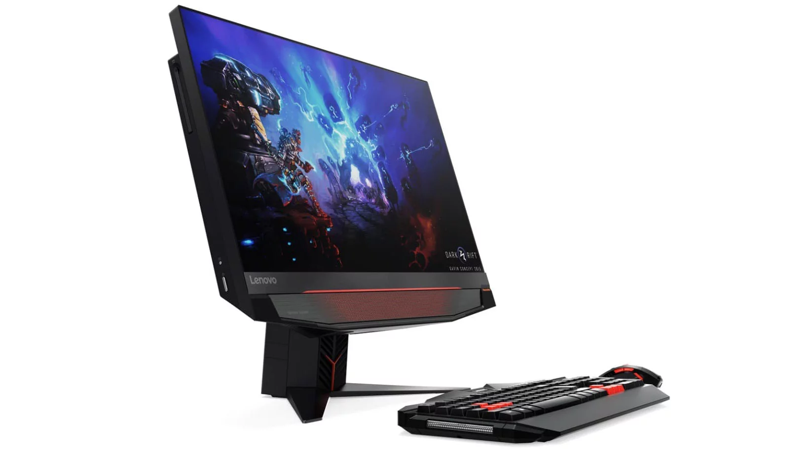 The AIO Y910 features a borderless, 27 inch 2K monitor, with a 144 Hz refresh rate and 5 ms response time