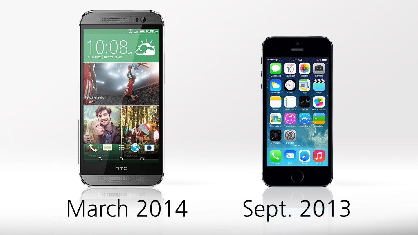 The One M8 is releasing about halfway through the iPhone 5s' initial lifecycle