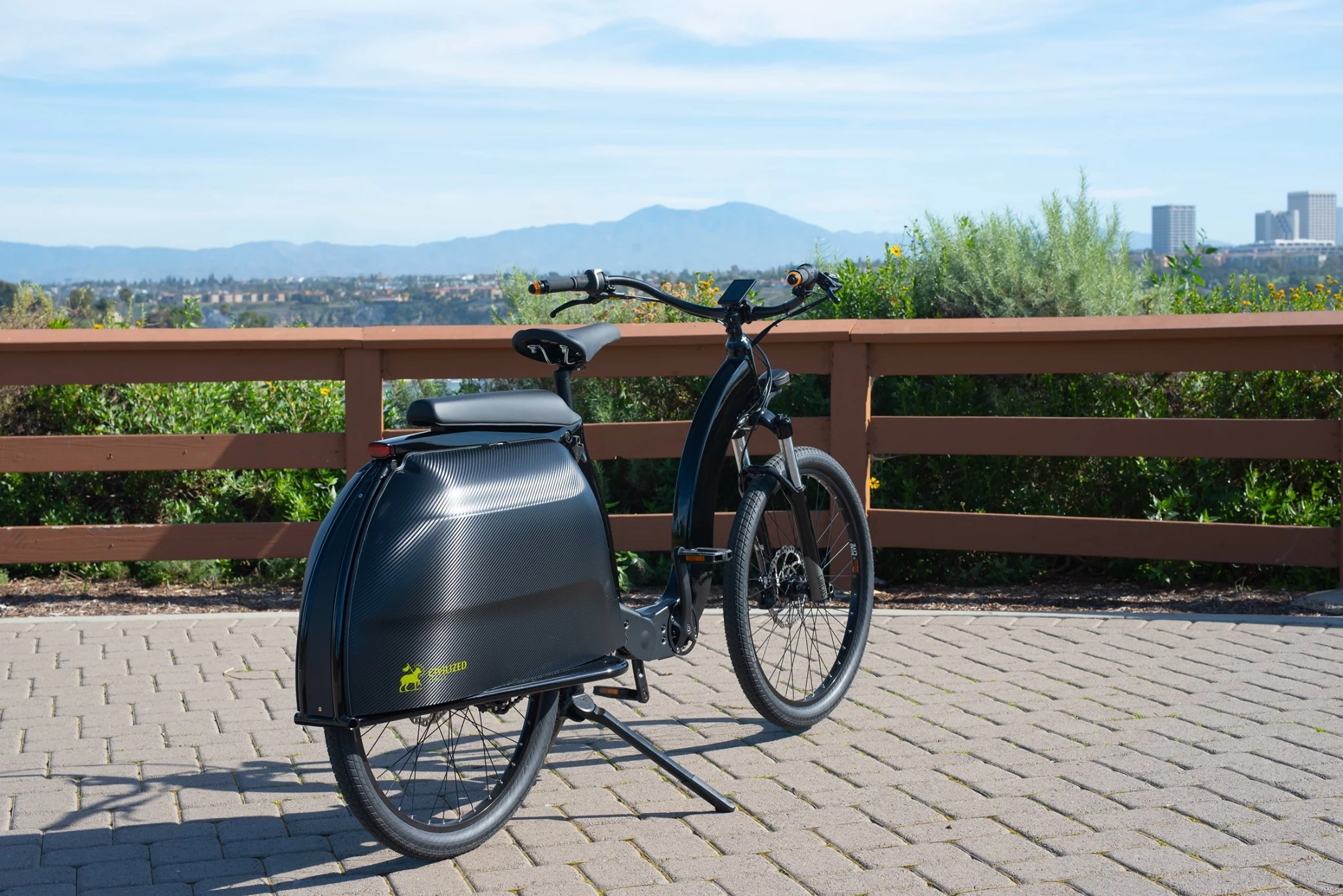 The integrated carbon fiber panniers can haul 50 lb of cargo