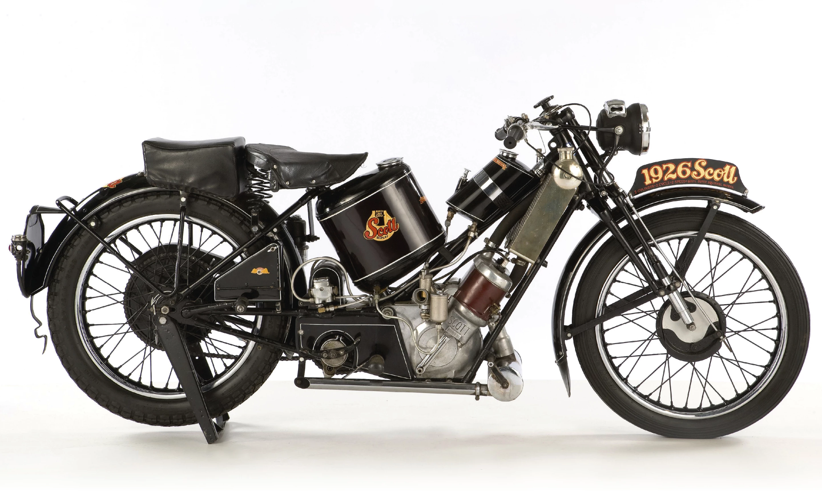 This is the world's most expensive two-stroke road bike at auction, a 1929 Scott Super Squirrel restored by artist Kenny Howard (aka Von Dutch) for his friend Steve McQueen. It fetched an astonishing $276,000 at an Antiquorum rare watch auction in New York on 11 June 2009. Yes, Kenny got the model year wrong.
