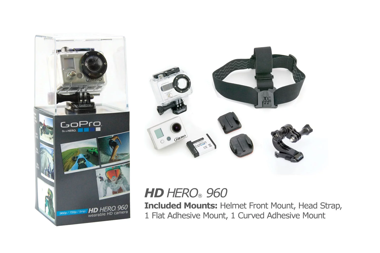 The GoPro HD HERO 960, with included accessories