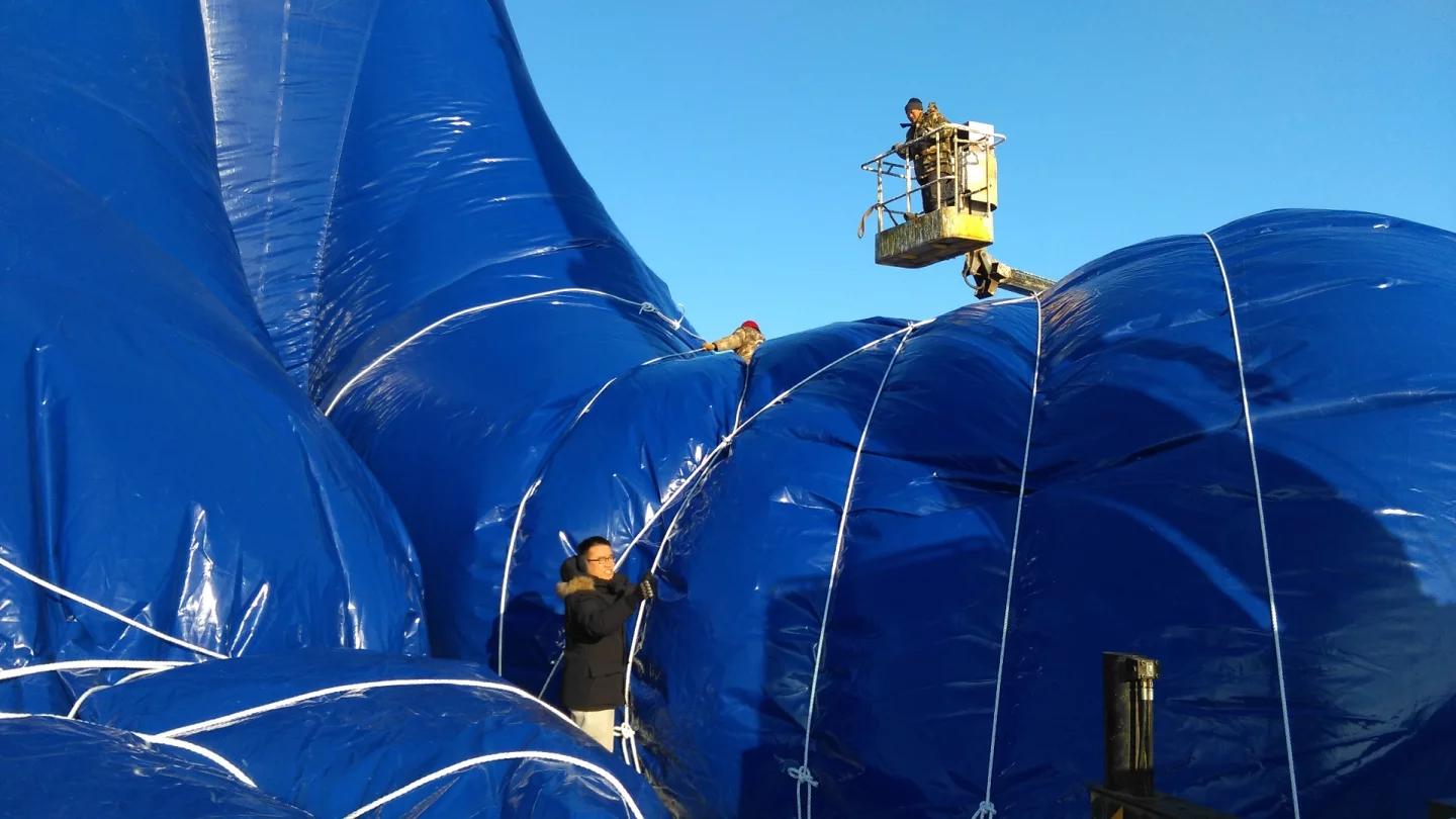 The Flamenco Ice Tower's inflatable structure