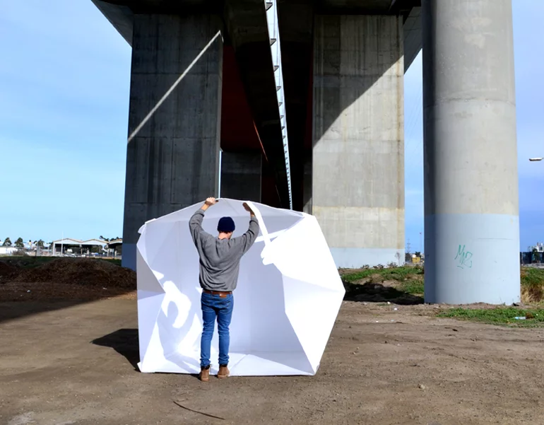 The aid releif shelter pops up and down in less than two minutes.
