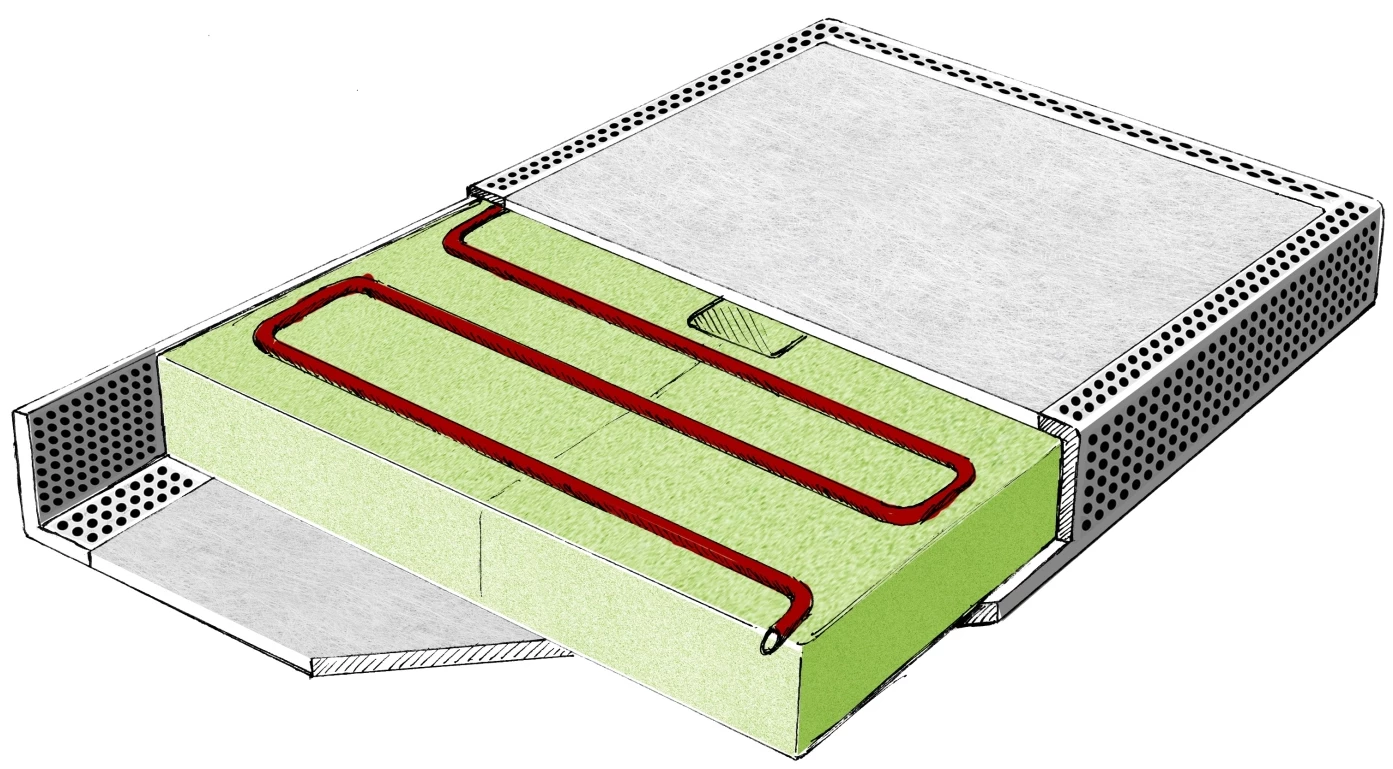 A cut-away view of the FastDry module, showing the insulating panel and heating wire