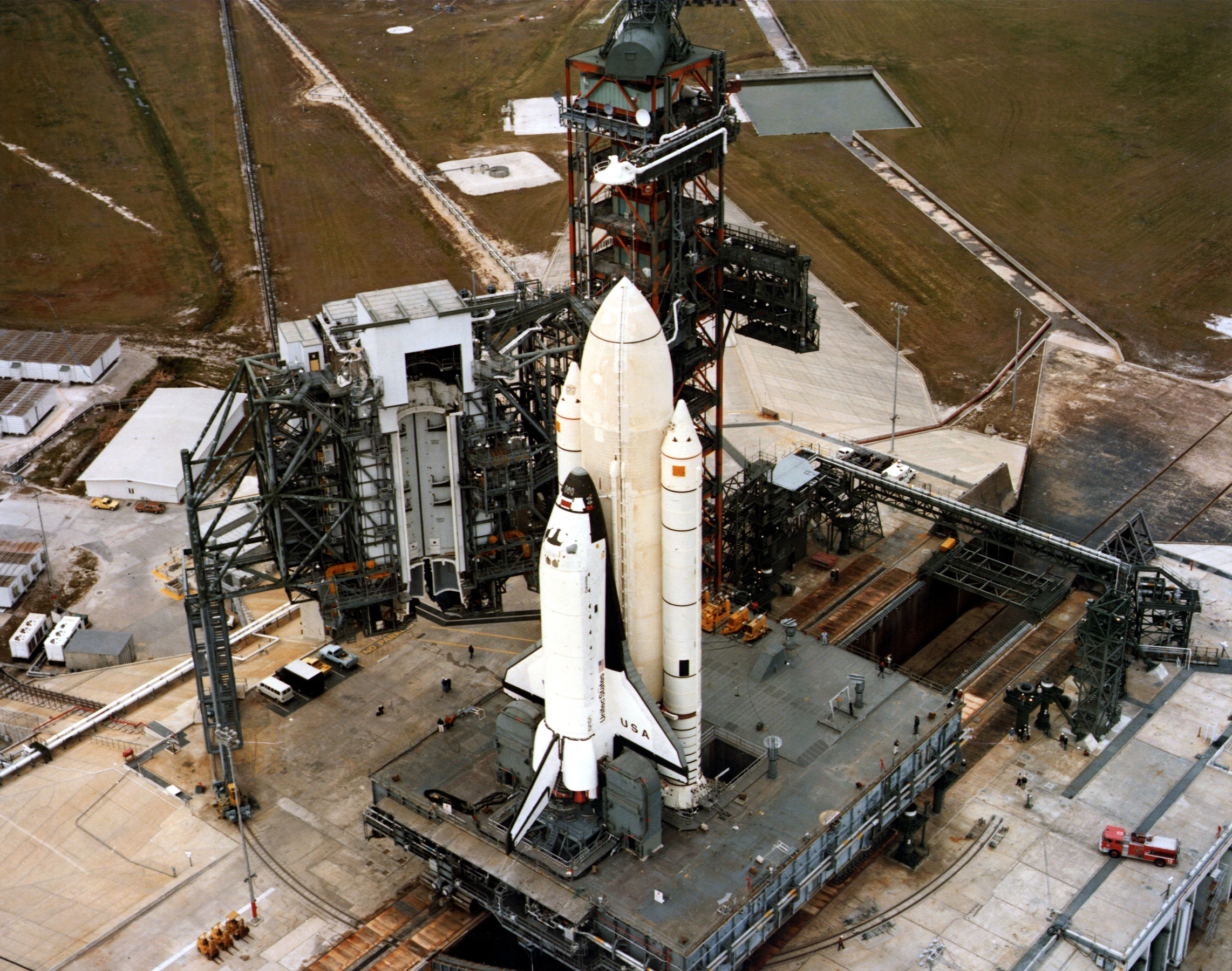 STS-1 Orbiter Columbia on the launch pad at KSC in December 1980 (Image: NASA)