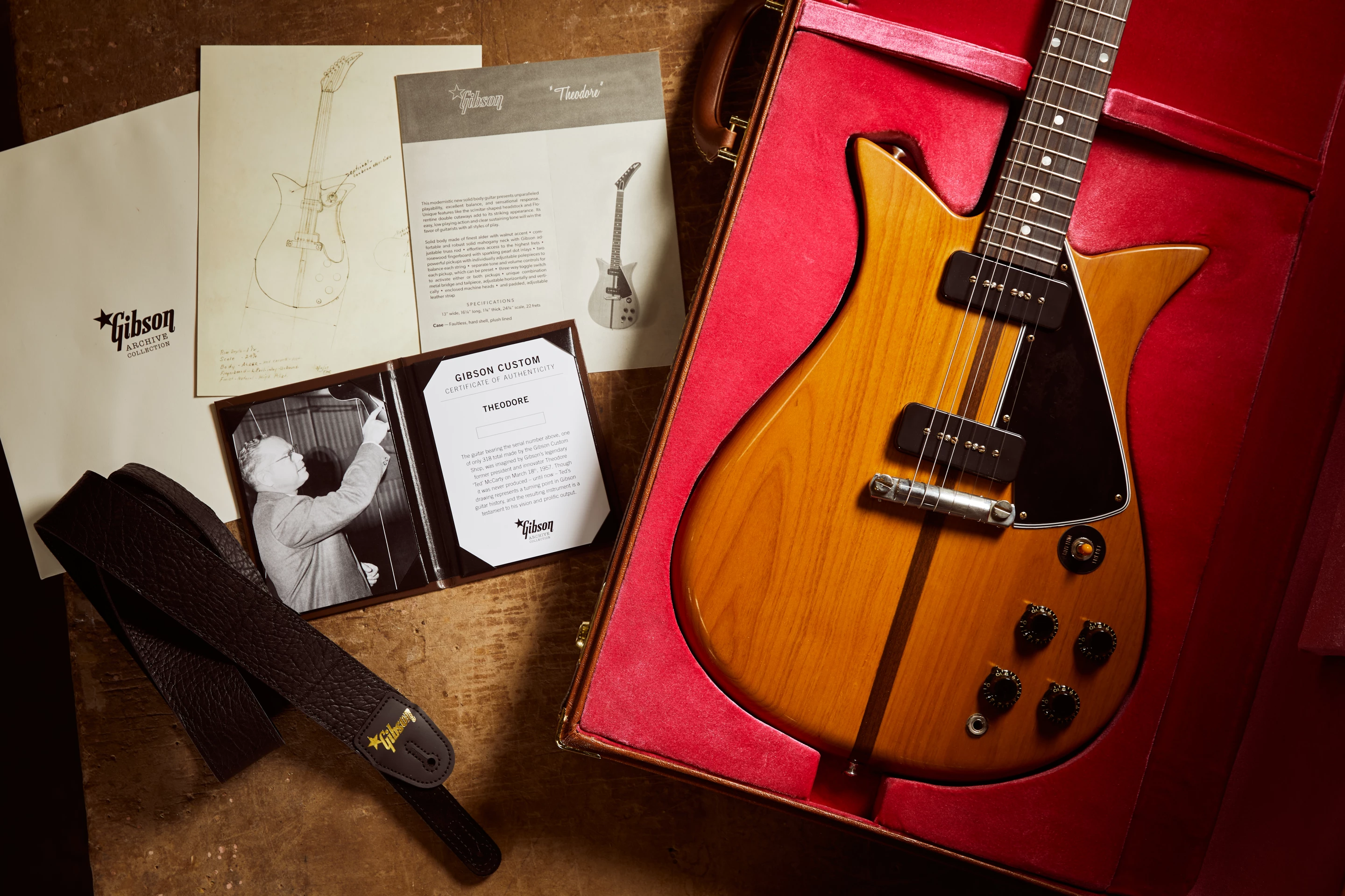 The Theodore guitar will be limited to 318 units worldwide, and comes with a custom hard case, certificate of authenticity, a print of Ted McCarty's original drawing and more