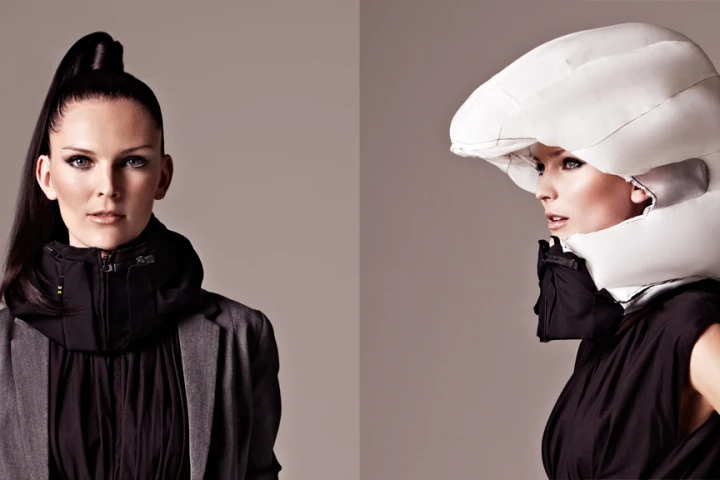 The Hovding airbag collar before and after inflation