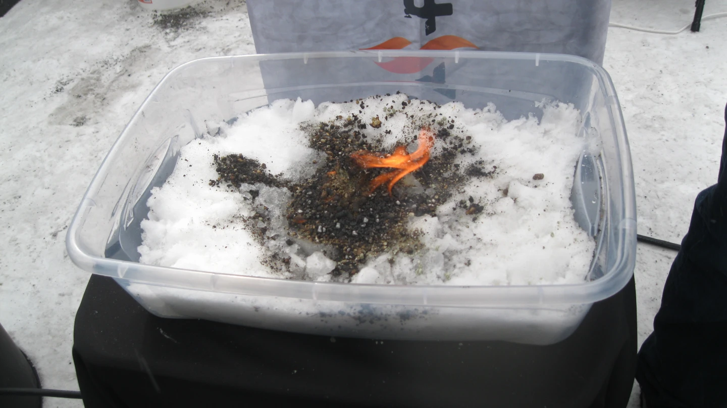 Insta-fire burns steadily on snow