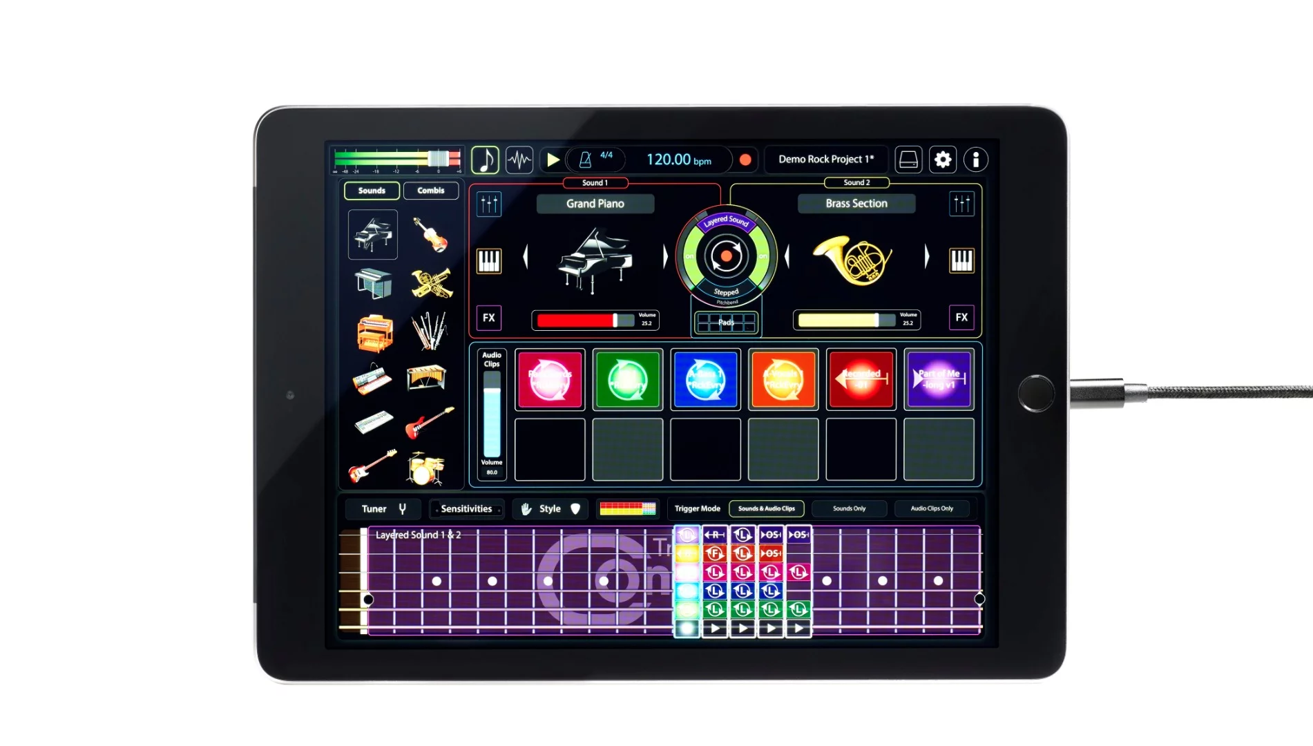 A free TriplePlay Connect iOS app is available for download, which gives players access to an huge arsenal of virtual digital instruments and sounds