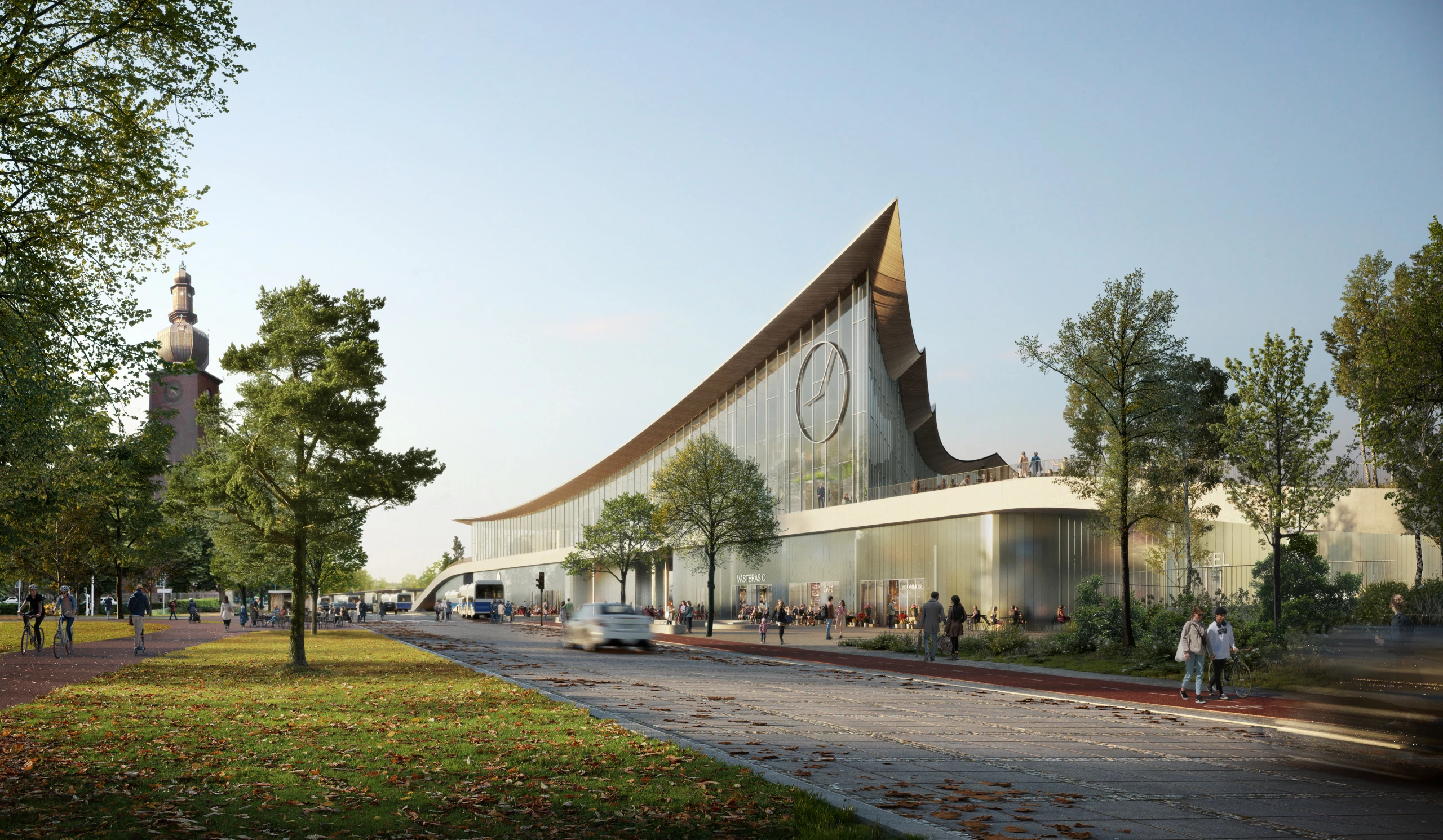 The Västerås Travel Center will include a cafe and a rooftop terrace area