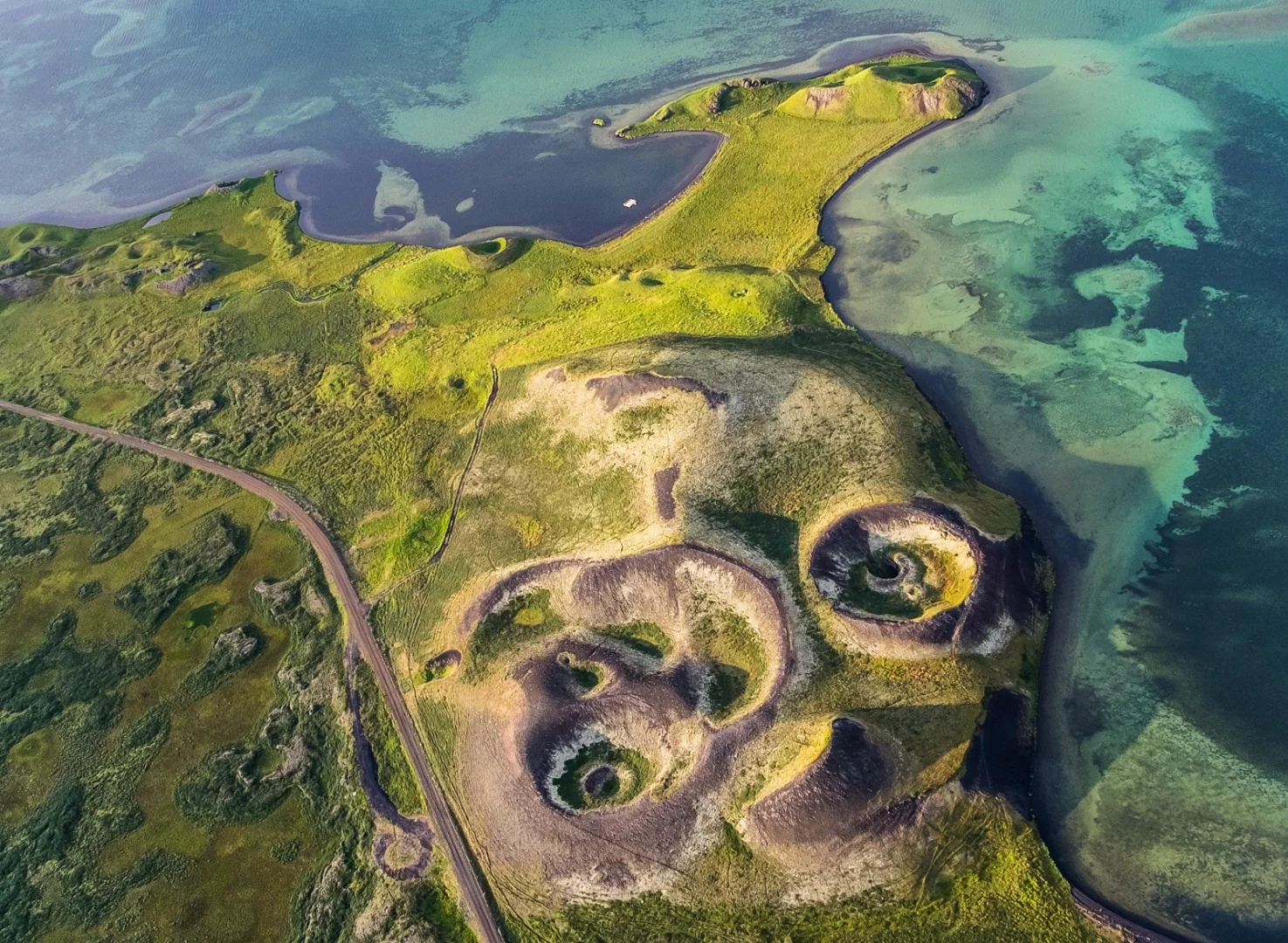 Beautiful Myvatn lake. The aerial shot was taken in Iceland from a small plane