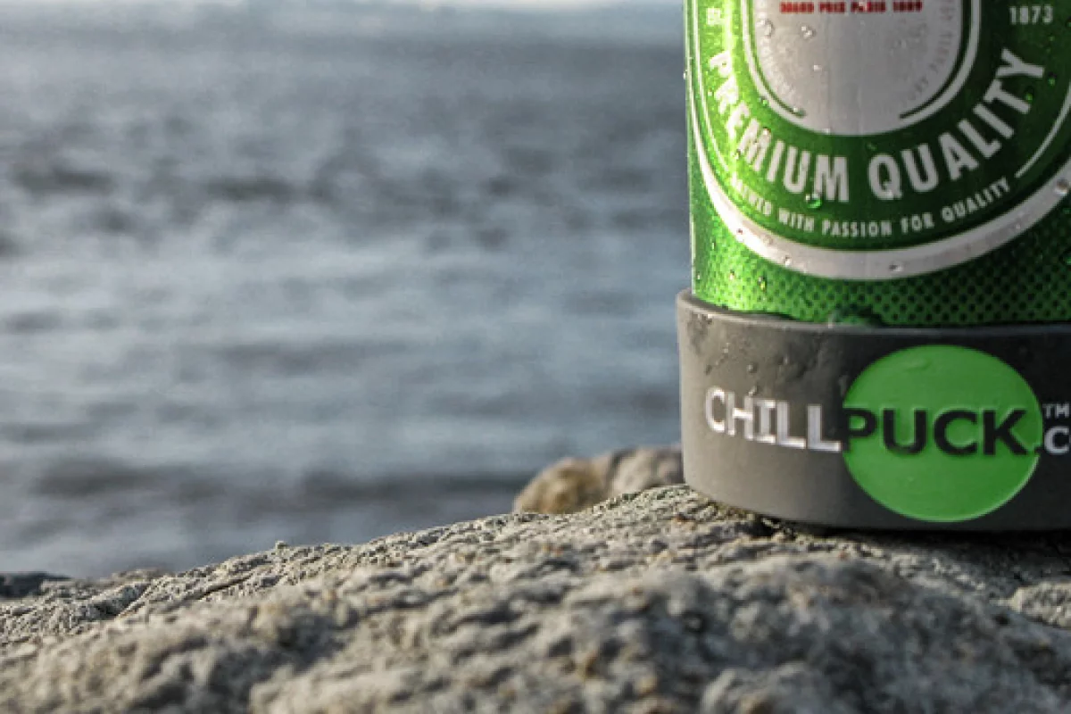 The Chill Puck held to a can with the Chill Band