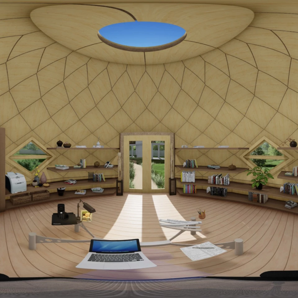 In its standard configuration, the Zome has a diameter of 19 ft (5.8 m)