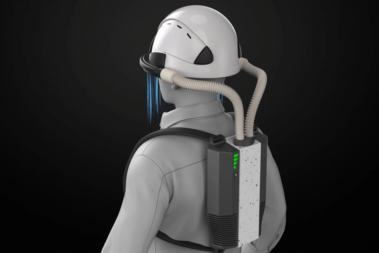 The "gills" visible at the bottom of the backpack draw air in for plasma treatment