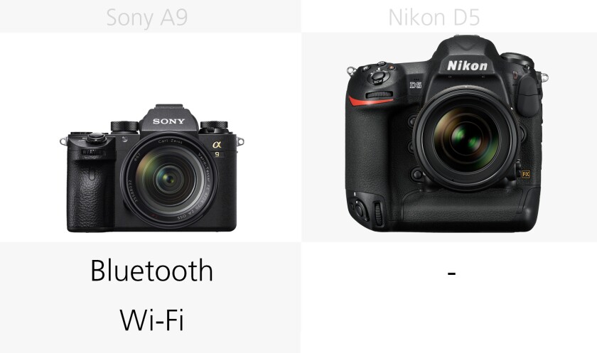 The wireless connectivity of the Sony A9 and Nikon D5 compared