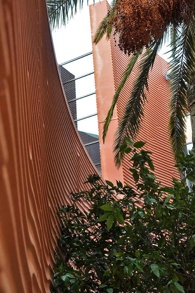 The pathways lead visitors up from the main entrance, through outdoor exhibit spaces