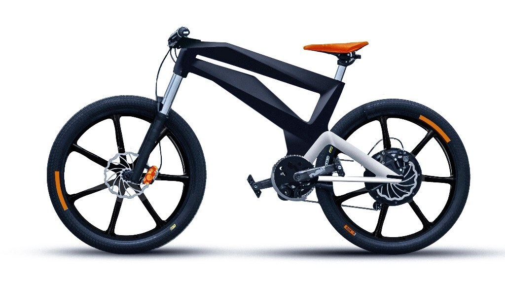 VanguardSpark SpeedBike CAD render: a full-suspension e-bike with a claimed range over 90 miles