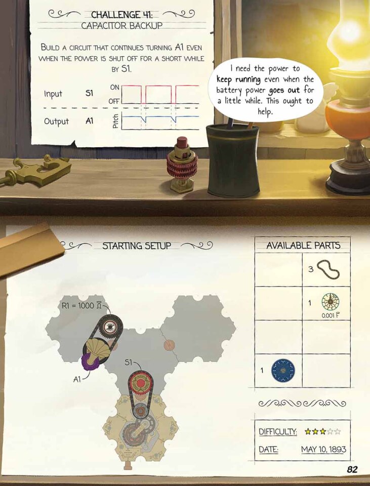 Each challenge has an objective, a starting setup and a number of available pieces